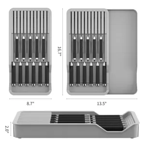 Organizador de cajón de cocina bandeja de cubiertos extensible caja de almacenamiento de cuchillos.