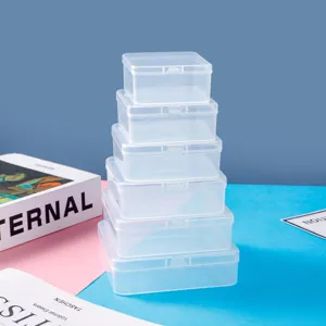 Clear plastic storage box set, stackable rectangular container for small parts and jewelry.