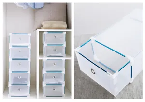 Transparent stackable shoe box drawer plastic storage organizer for closet footwear display