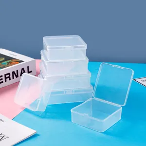 Clear transparent plastic storage box for small parts, jewelry, crafts and accessories detail.