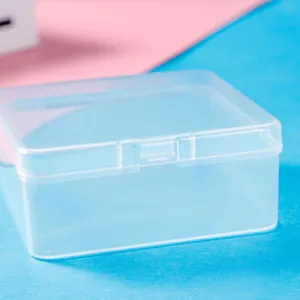 Clear plastic storage box detail, transparent container for small parts and jewelry craft.