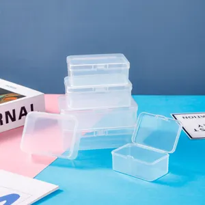 Clear plastic storage box, square rectangular organizer container for jewelry parts.