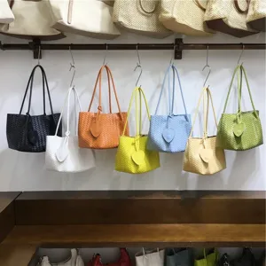 Women Fashion PU Leather Woven Shoulder Bag Casual Solid Color Underarm Bag Trendy Retro Handbag Purse For Daily Use