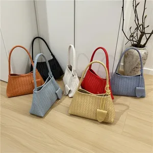 Chic Fashion Woven PU Leather Shoulder Bag Casual Underarm Baguette Bag Daily Matching Elegant Women Handbag