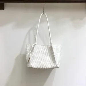 White woven soft leather shoulder bag stylish underarm handbag minimalist daily tote bag