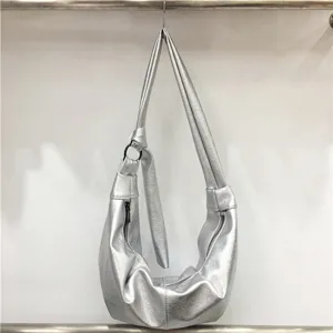 Silver Pleated Dumpling Shoulder Bag Soft PU Leather Korean Style Casual Crossbody Bag