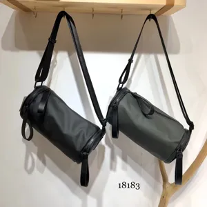 Japanese style nylon cylindrical crossbody shoulder bag waterproof solid color black casual