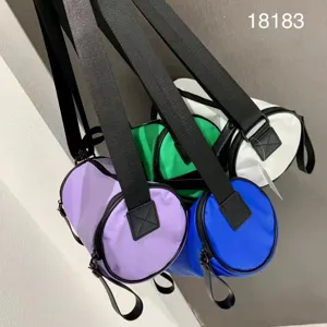 Nylon cylinder crossbody shoulder bag casual solid color bucket bag daily student purse