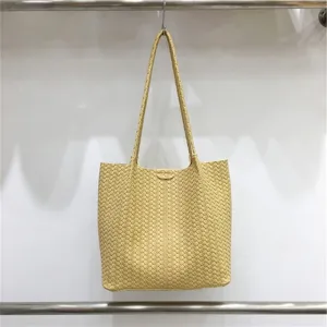 Yellow woven shoulder tote bag for women, large capacity casual handbag for summer style