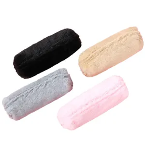 Cute plush pencil case for girls, soft octagonal stationery storage bag in four colors.