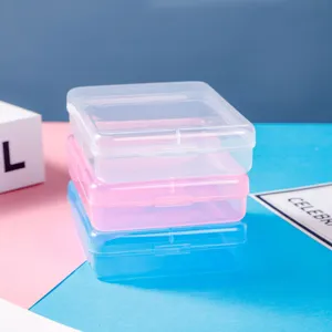Clear plastic storage box set, portable transparent makeup puff and small items organizer case.