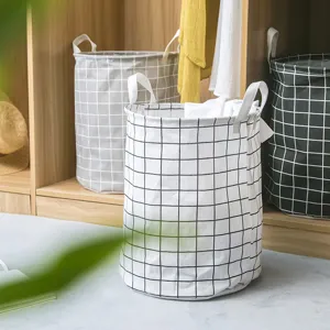 Raster stoffen wasmand met twee handgrepen, grote canvas opbergmand voor kleding.