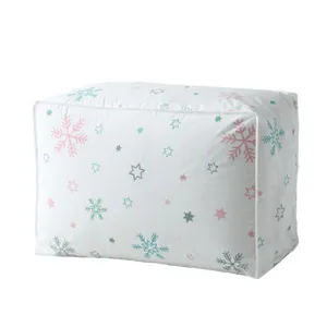 Grande borsa per riporre piumini con stampa fiocco di neve, organizer antipolvere per coperte.