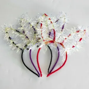 Glowing tinsel rabbit ear headband with LED light, colorful plush party hair hoops for kids.