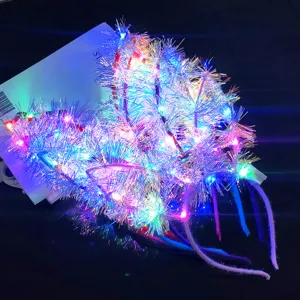 Luminous tinsel bunny ear headband with colorful LED lights for kids party and festive gifts.