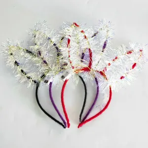Glowing tinsel rabbit ear headband LED light up hair hoops for kids party festival gifts
