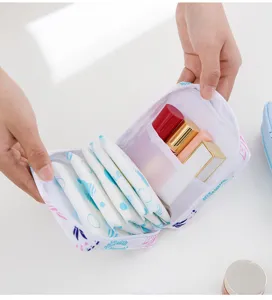 Portable nylon sanitary napkin storage bag cute cartoon travel cosmetic makeup pouch organizer