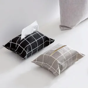 Nordic grid fabric tissue box cover set, cotton linen napkin holder for home decor and table.