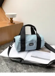 Casual light blue cylinder shoulder bag for women, stylish nylon crossbody bag daily commute.