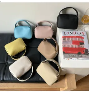 Minimalist solid color top handle handbag chic daily casual crossbody small square bag
