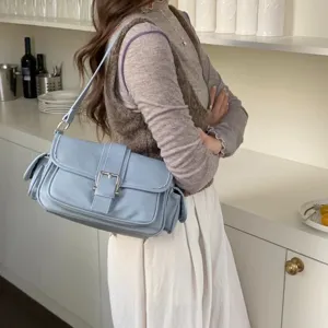 Niche Design Small Shoulder Bag For Women PU Leather Vintage Multi Pocket Crossbody Underarm Bag Fashion Handbag Purse