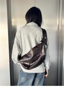 Brown oil-wax leather shoulder bag large capacity casual vintage crossbody dumpling bag