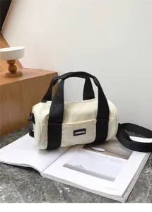Minimalist casual canvas cylinder shoulder bag for women everyday commuter fashion crossbody.