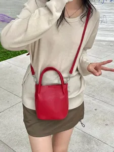 Borsa secchiello mini in pelle rossa donna tracolla estate elegante piccola borsa dettagli