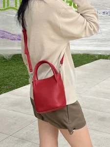 Mini borsa a secchiello a tracolla da donna, elegante borsa estiva in morbida pelle PU.