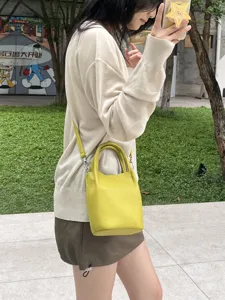 Donna mini borsa a secchiello in pelle tracolla borsa a mano estate casual tote giallo