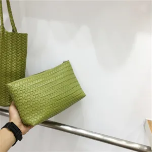 Green woven clutch bag stylish casual versatile texture summer large capacity women bag