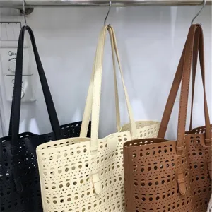 Hollow carved tote bag large capacity PU leather shoulder bag spring summer style
