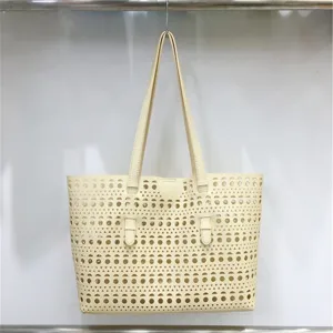 Hollow out tote bag for women, large capacity stylish shoulder handbag in beige, new.