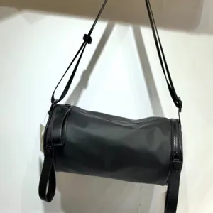 Black nylon cylindrical crossbody shoulder bag waterproof Japanese style student messenger bag