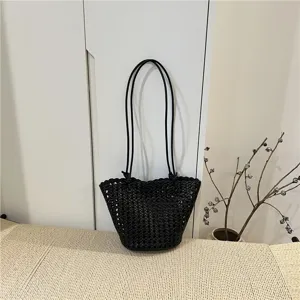 Summer fashion hollow woven bag soft leather bucket bag handbag shoulder bag casual daily use