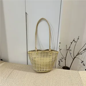 Summer fashion hollow woven soft leather bucket bag handbag shoulder bag casual style