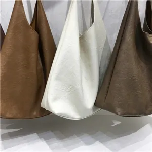 Soft leather large capacity slouchy shoulder tote bag daily casual handbag for women