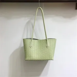 Light green woven leather tote bag, soft handbag, elegant shoulder underarm bag for women.