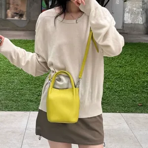 Donna mini borsa a secchiello gialla borsa a tracolla casual elegante borsa estiva