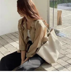 Minimalist soft slouchy shoulder tote bag, casual vintage large capacity handbag.