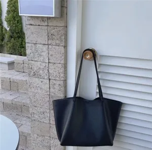 Casual Black Soft Leather Tote Bag Simple Large Capacity Shoulder Bag for Daily Use