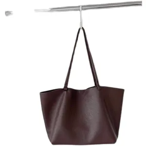 Slouchy minimalist leather shoulder bag, versatile retro large capacity casual tote bag for women