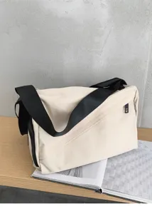 Minimalist oxford cross-body bag for women, large capacity casual shoulder bag with wide strap.