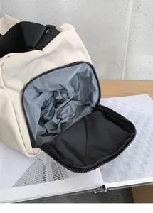 Detail view of the minimalist nylon cross-body fitness bag, showing interior lining.