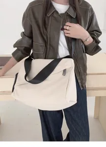 Casual nylon canvas crossbody bag detail shot, neutral tone, stylish and practical.
