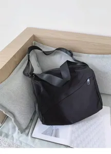 Japanese minimalist black oxford cloth crossbody shoulder bag large capacity daily tote