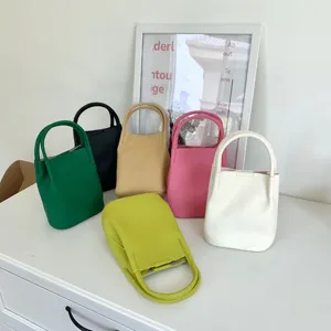 Fashion PU Leather Bucket Bag For Women Casual Solid Color Stitching Top Handle Crossbody Shoulder Bag Handbag