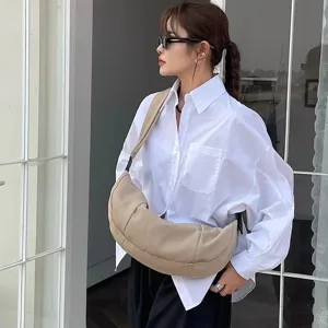Minimalist Oxford Cloth Crescent Shoulder Bag For Women Retro Casual Crossbody Moon Bag Versatile Daily Handbag