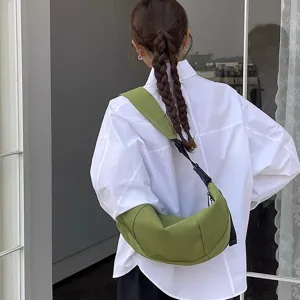 Japanese style casual nylon crescent crossbody bag for daily student commuting and fashion.