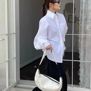 Japanese style minimalist canvas shoulder bag casual dumpling bag for women and men daily use